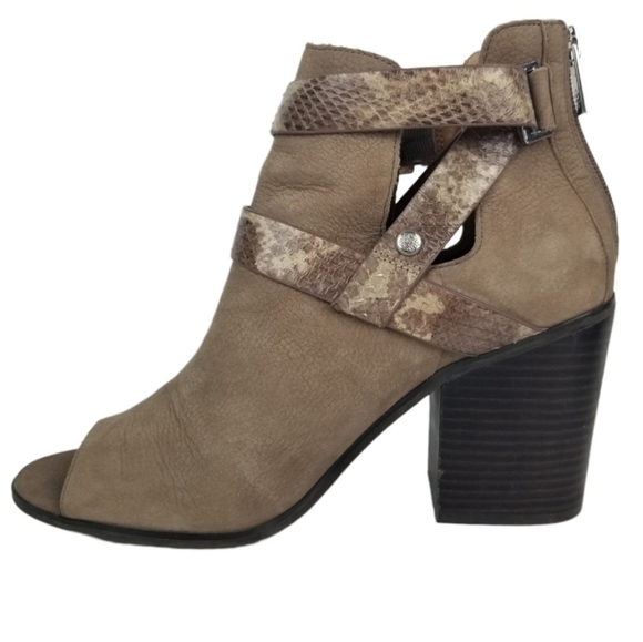 Arturo Chiang Caraleigh Peep Toe Leather Booties Warm Neutral Women's Size 8.5 - Picture 4 of 11